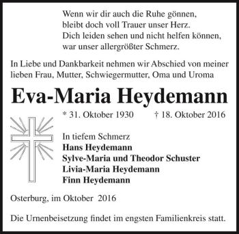 Traueranzeige von Eva-Maria Heydemann  von Magdeburger Volksstimme