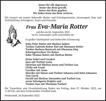 Traueranzeige von Eva-Maria Rotter  von Magdeburger Volksstimme