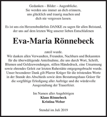 Traueranzeige von Eva-Maria Rönnebeck  von Magdeburger Volksstimme