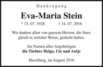 Traueranzeige von Eva-Maria Stein  von Magdeburger Volksstimme