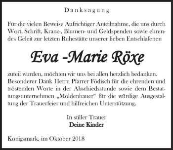 Traueranzeige von Eva-Marie Röxe  von Magdeburger Volksstimme