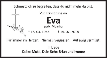 Traueranzeige von Eva (geb. Mainka)  von Magdeburger Volksstimme