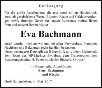Traueranzeige von Eva Bachmann  von Magdeburger Volksstimme