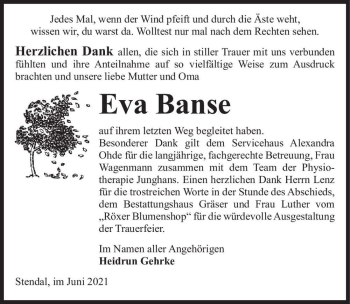 Traueranzeige von Eva Banse  von Magdeburger Volksstimme