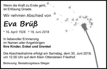 Traueranzeige von Eva Brüß  von Magdeburger Volksstimme