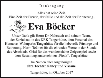 Traueranzeige von Eva Böcker  von Magdeburger Volksstimme