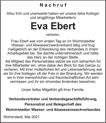 Traueranzeige von Eva Ebert  von Magdeburger Volksstimme