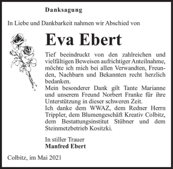 Traueranzeige von Eva Ebert  von Magdeburger Volksstimme