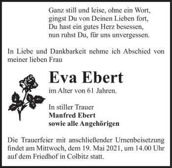 Traueranzeige von Eva Ebert  von Magdeburger Volksstimme