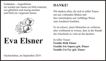 Traueranzeige von Eva Elsner  von Magdeburger Volksstimme