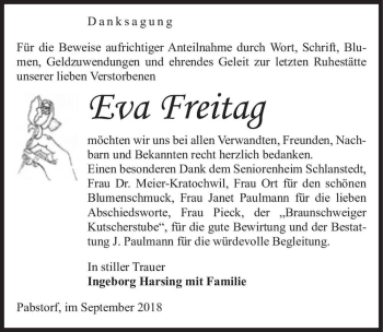 Traueranzeige von Eva Freitag  von Magdeburger Volksstimme
