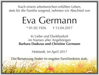 Traueranzeige von Eva Germann  von Magdeburger Volksstimme