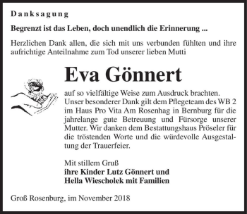 Traueranzeige von Eva Gönnert  von Magdeburger Volksstimme