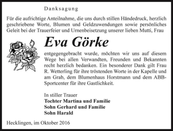 Traueranzeige von Eva Görke  von Magdeburger Volksstimme