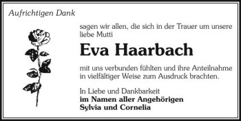 Traueranzeige von Eva Haarbach  von Magdeburger Volksstimme