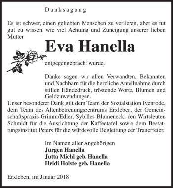 Traueranzeige von Eva Hanella  von Magdeburger Volksstimme