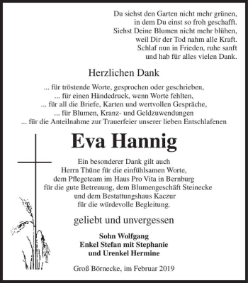 Traueranzeige von Eva Hannig  von Magdeburger Volksstimme
