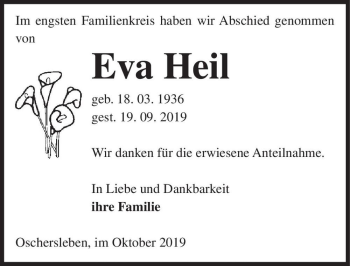 Traueranzeige von Eva Heil  von Magdeburger Volksstimme