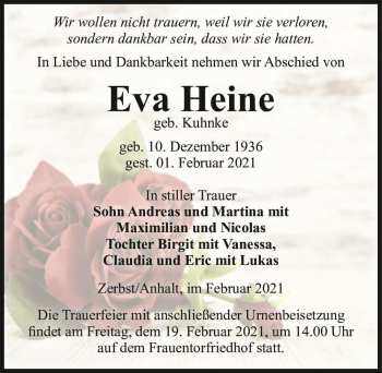 Traueranzeige von Eva Heine (geb. Kuhnke)  von Magdeburger Volksstimme