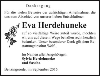 Traueranzeige von Eva Herdehuneke  von Magdeburger Volksstimme