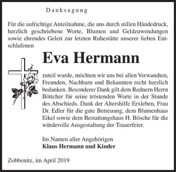 Traueranzeige von Eva Hermann  von Magdeburger Volksstimme