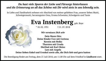 Traueranzeige von Eva Instenberg (geb. Boye)  von Magdeburger Volksstimme