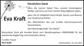 Traueranzeige von Eva Kraft  von Magdeburger Volksstimme
