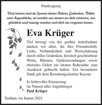 Traueranzeige von Eva Krüger  von Magdeburger Volksstimme