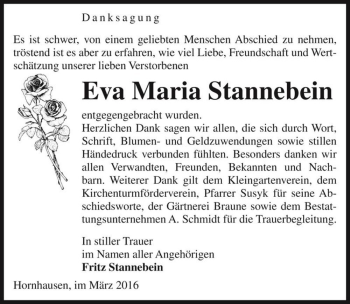 Traueranzeige von Eva Maria Stannebein  von Magdeburger Volksstimme