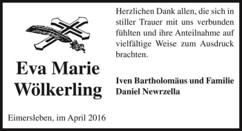 Traueranzeige von Eva Marie Wölkerling  von Magdeburger Volksstimme