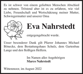 Traueranzeige von Eva Nahrstedt  von Magdeburger Volksstimme