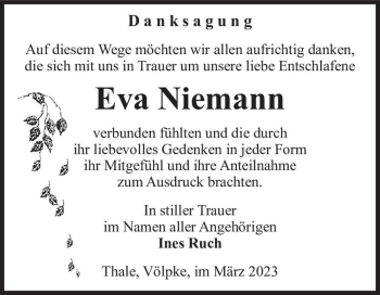 Traueranzeige von Eva Niemann  von Magdeburger Volksstimme