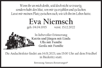 Traueranzeige von Eva Niemsch  von Magdeburger Volksstimme