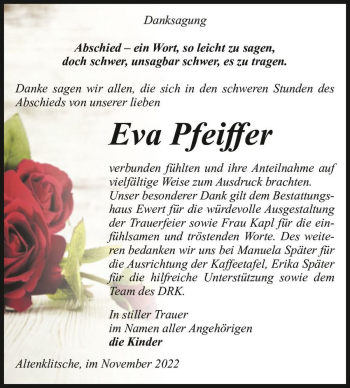 Traueranzeige von Eva Pfeiffer  von Magdeburger Volksstimme