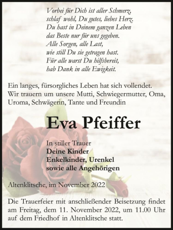 Traueranzeige von Eva Pfeiffer  von Magdeburger Volksstimme