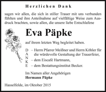 Traueranzeige von Eva Päpke  von Magdeburger Volksstimme