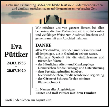 Traueranzeige von Eva Püttker  von Magdeburger Volksstimme