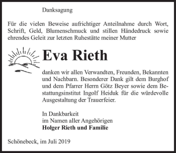 Traueranzeige von Eva Rieth  von Magdeburger Volksstimme