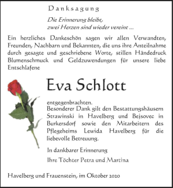 Traueranzeige von Eva Schlott  von Magdeburger Volksstimme