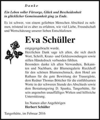 Traueranzeige von Eva Schüller  von Magdeburger Volksstimme