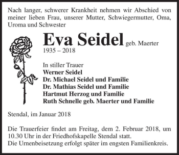 Traueranzeige von Eva Seidel (geb. Maerter)  von Magdeburger Volksstimme