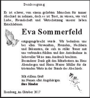 Traueranzeige von Eva Sommerfeld  von Magdeburger Volksstimme