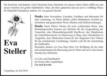 Traueranzeige von Eva Steller  von Magdeburger Volksstimme