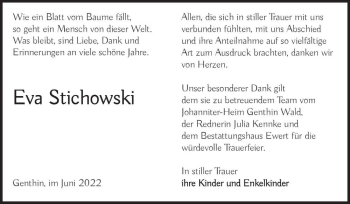 Traueranzeige von Eva Stichowski  von Magdeburger Volksstimme