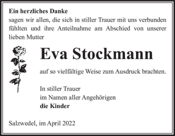 Traueranzeige von Eva Stockmann  von Magdeburger Volksstimme