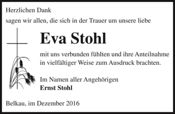 Traueranzeige von Eva Stohl  von Magdeburger Volksstimme