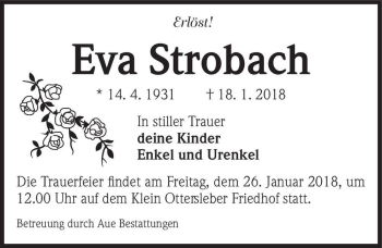 Traueranzeige von Eva Strobach  von Magdeburger Volksstimme