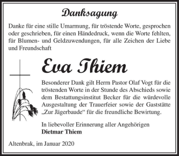 Traueranzeige von Eva Thiem  von Magdeburger Volksstimme