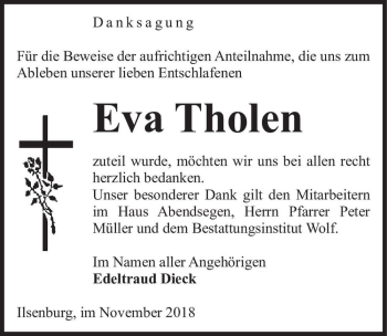 Traueranzeige von Eva Tholen  von Magdeburger Volksstimme