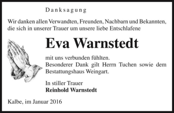 Traueranzeige von Eva Warnstedt  von Magdeburger Volksstimme
